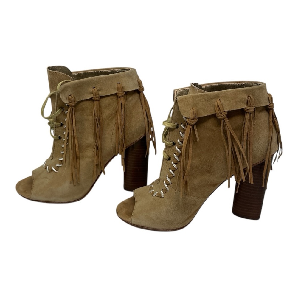 Cynthia Vincent "Nailed" Fringed Peep Toe Booties Size 6 Western Cute